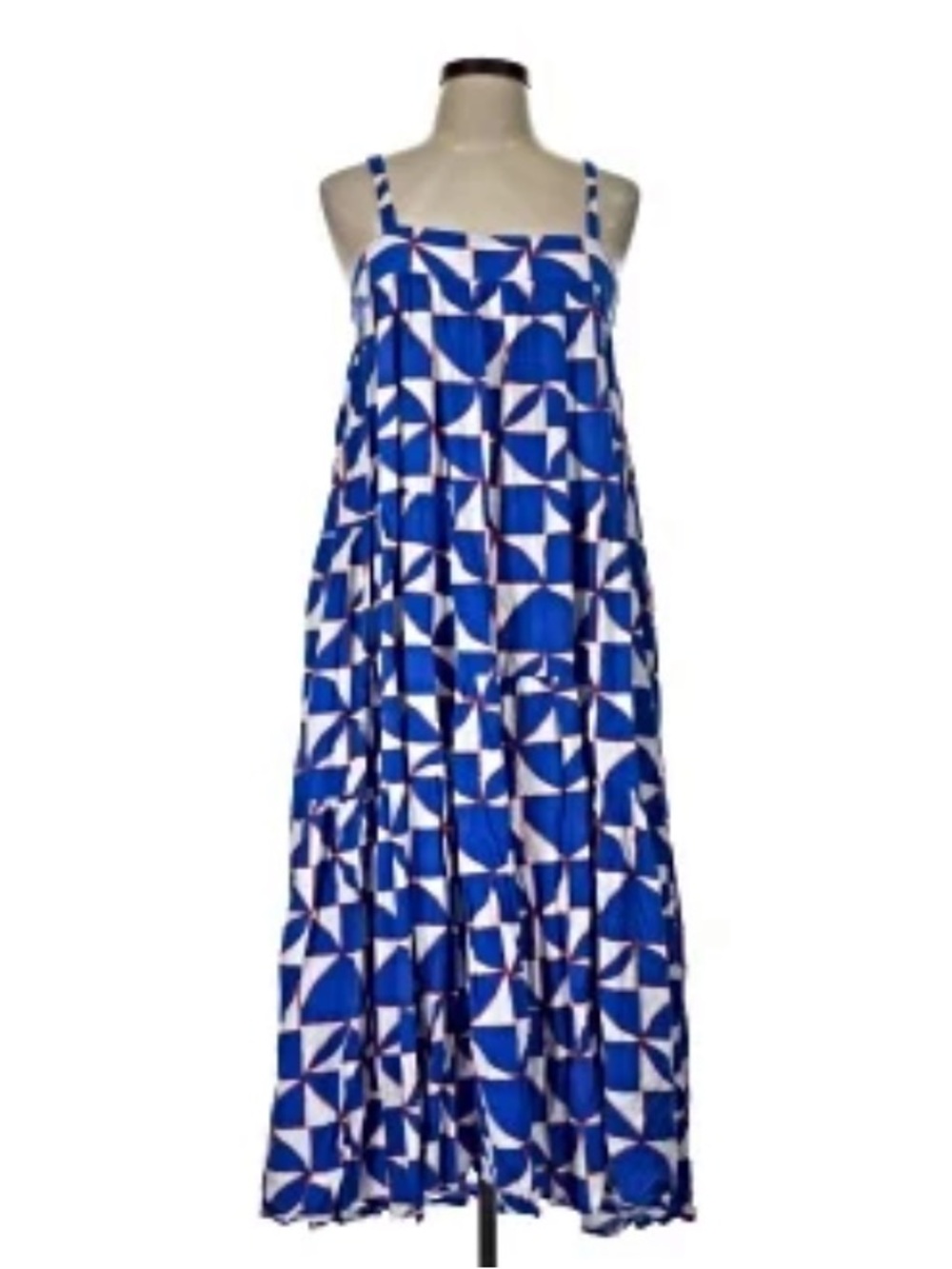 Abel The Label Tent Dress Blue Geometric Maxi Sundress M